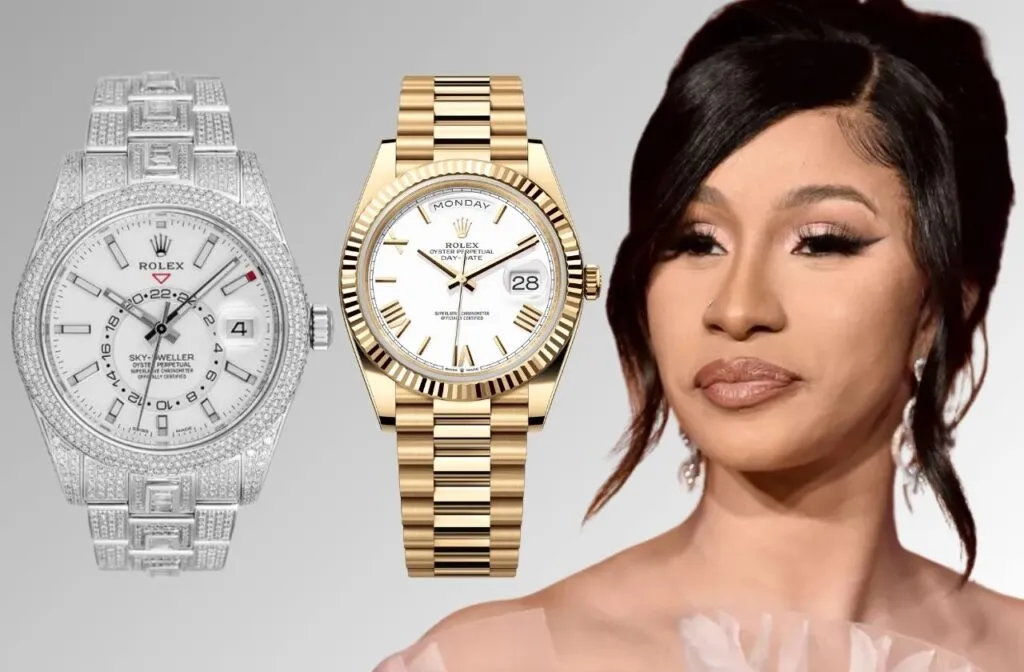 Cardi B luciendo un Rolex Datejust con diamantes personalizado — lujo maximalista