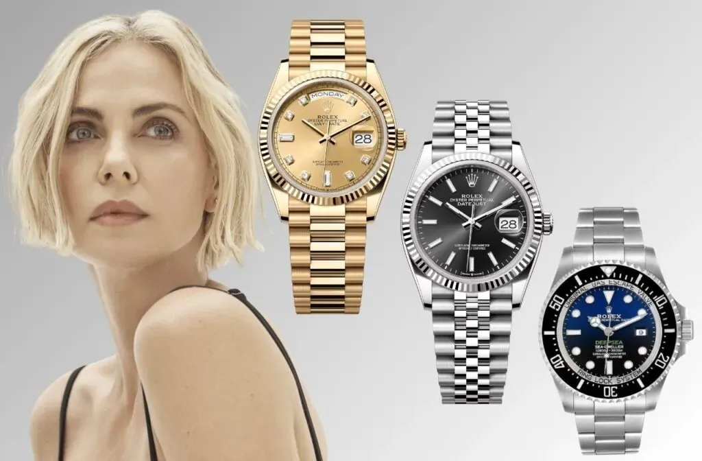 Charlize Theron luciendo un Rolex clásico en la alfombra roja