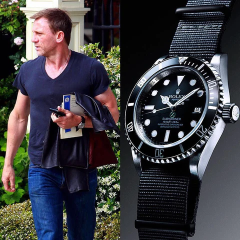 Daniel Craig luciendo el Rolex Submariner con correa NATO — el reloj de Bond