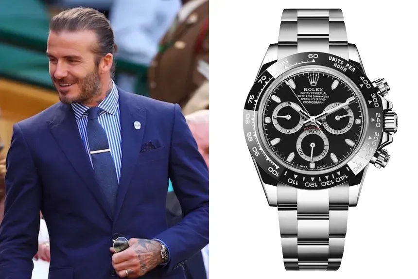 David Beckham luciendo el cronógrafo Rolex Daytona Reverse Panda