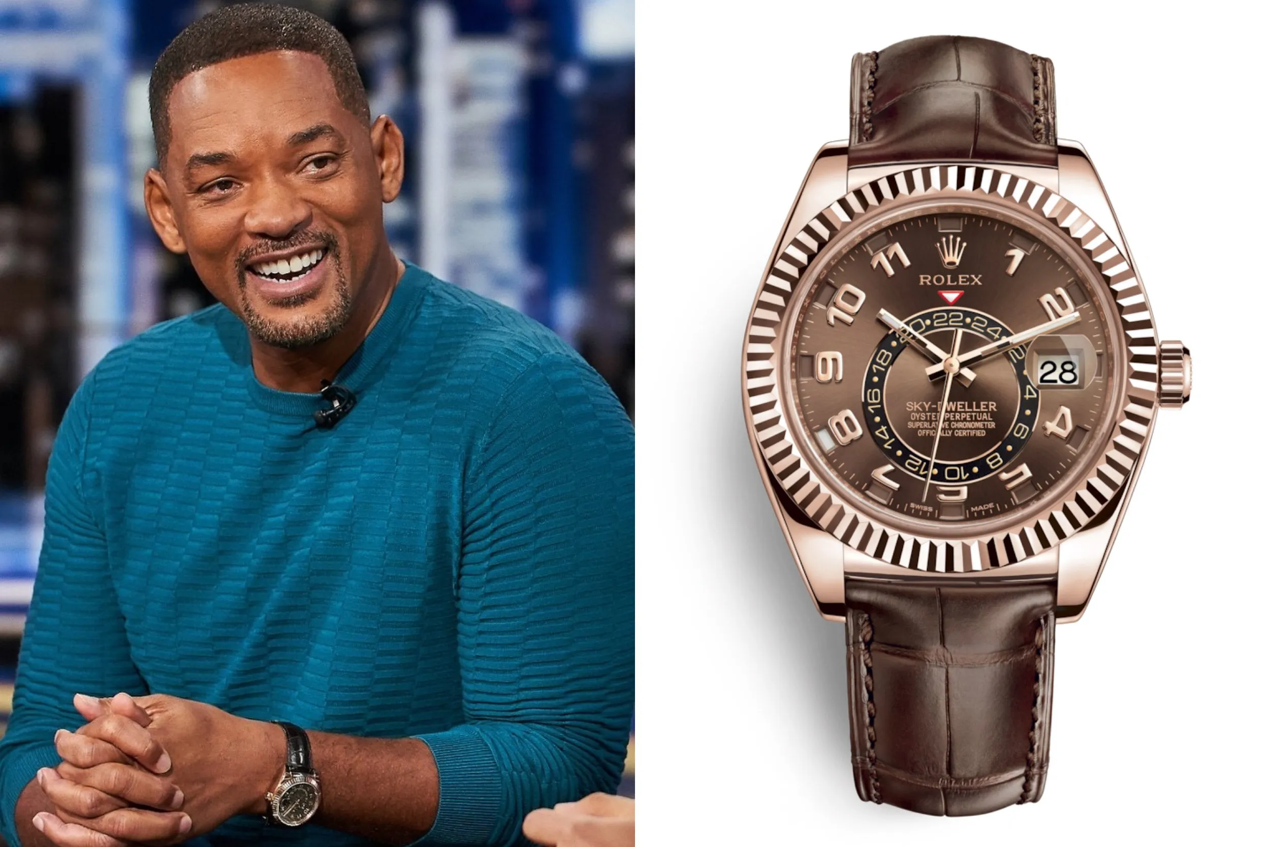 Will Smith luciendo el Rolex Sky-Dweller — el Rolex más complicado