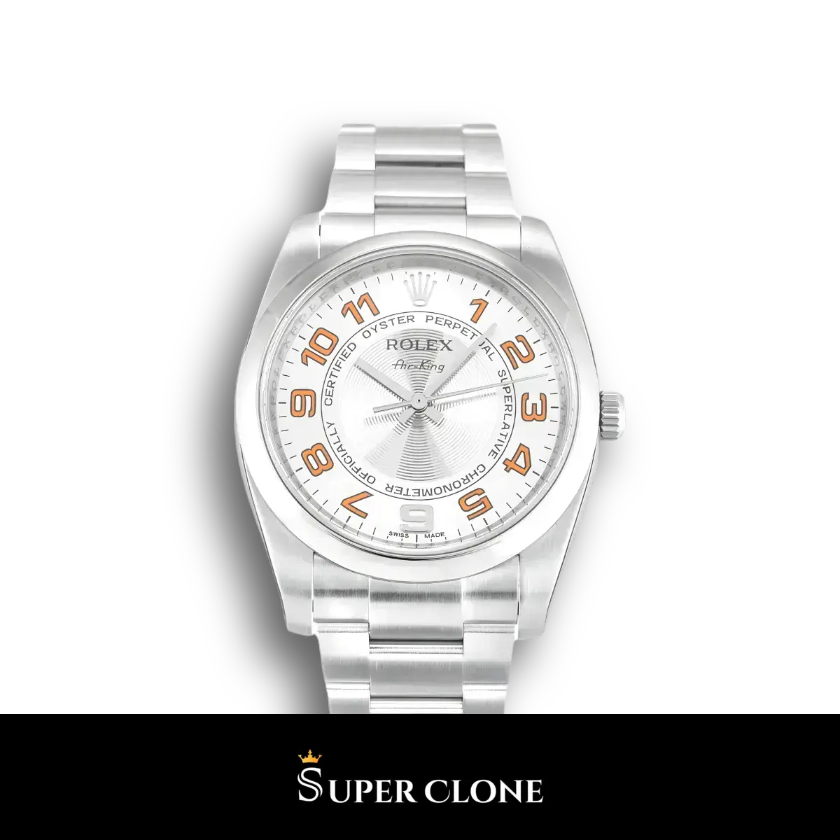 Rolex Air-King 114200 réplica Miyota esfera plata — vista frontal
