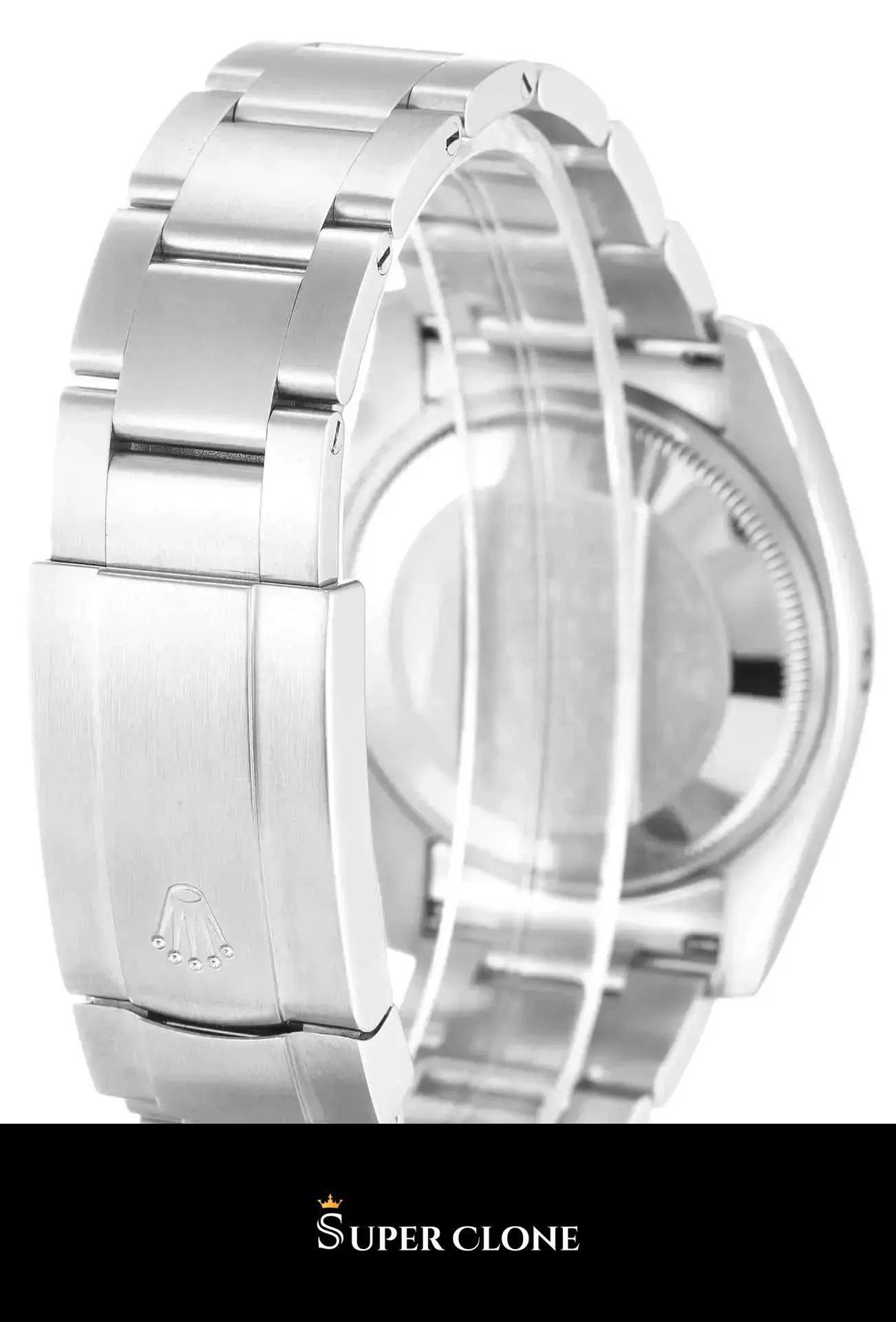 Rolex Air-King 114200 replica, esfera plata, detalle del brazalete