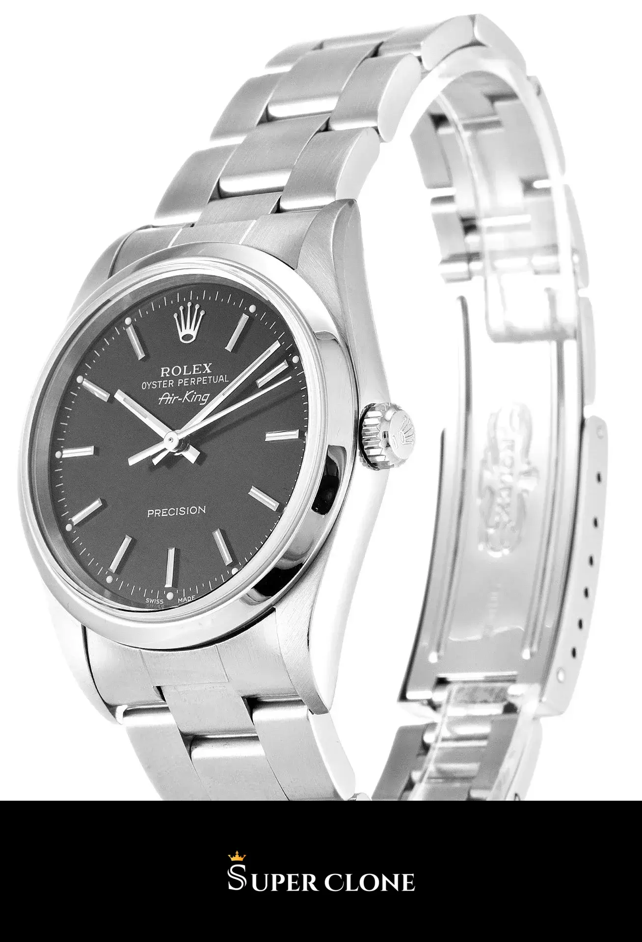Rolex Air-King 14000 replica, bisel liso y caja de 34 mm, vista lateral