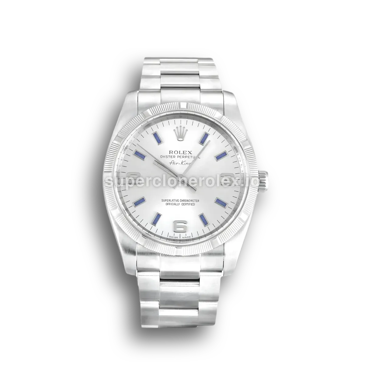 Air-King 114210 réplica de Rolex esfera plateado — vista frontal