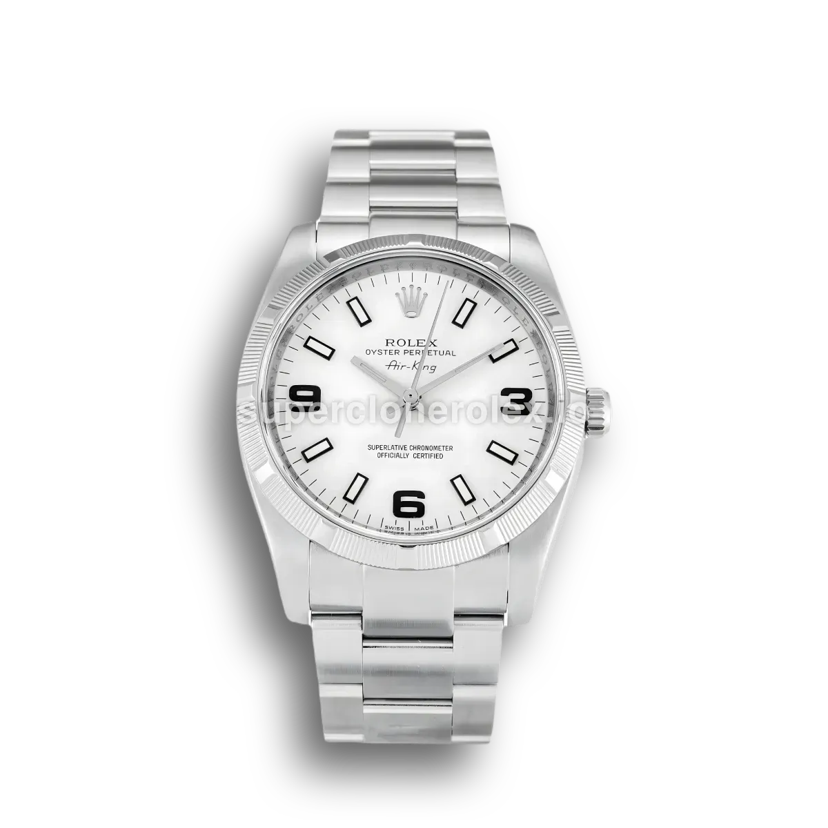 Rolex Air-King 114210 réplica esfera blanco — vista frontal
