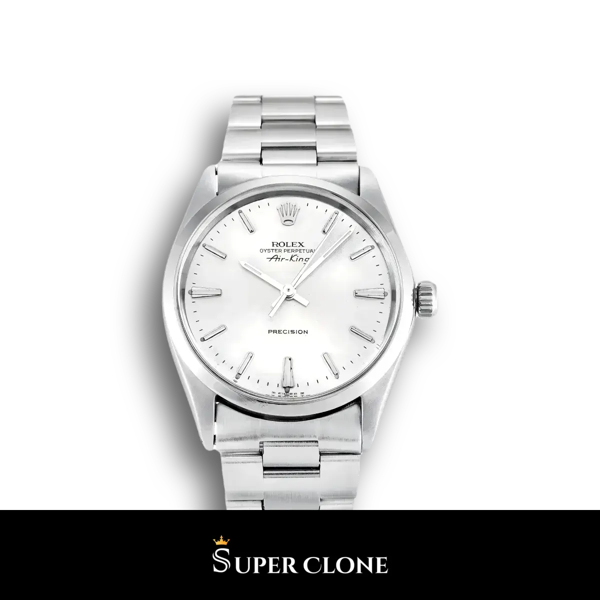 Rolex Air-King 5500 réplica esfera plata — vista frontal