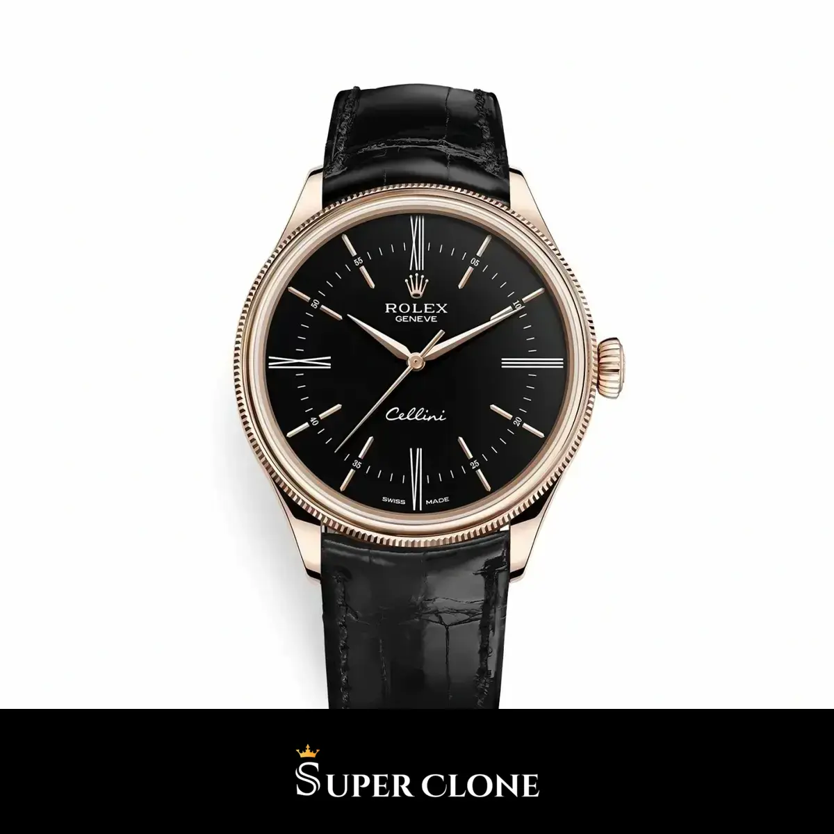 Rolex Cellini 50505 réplica esfera negro — vista frontal