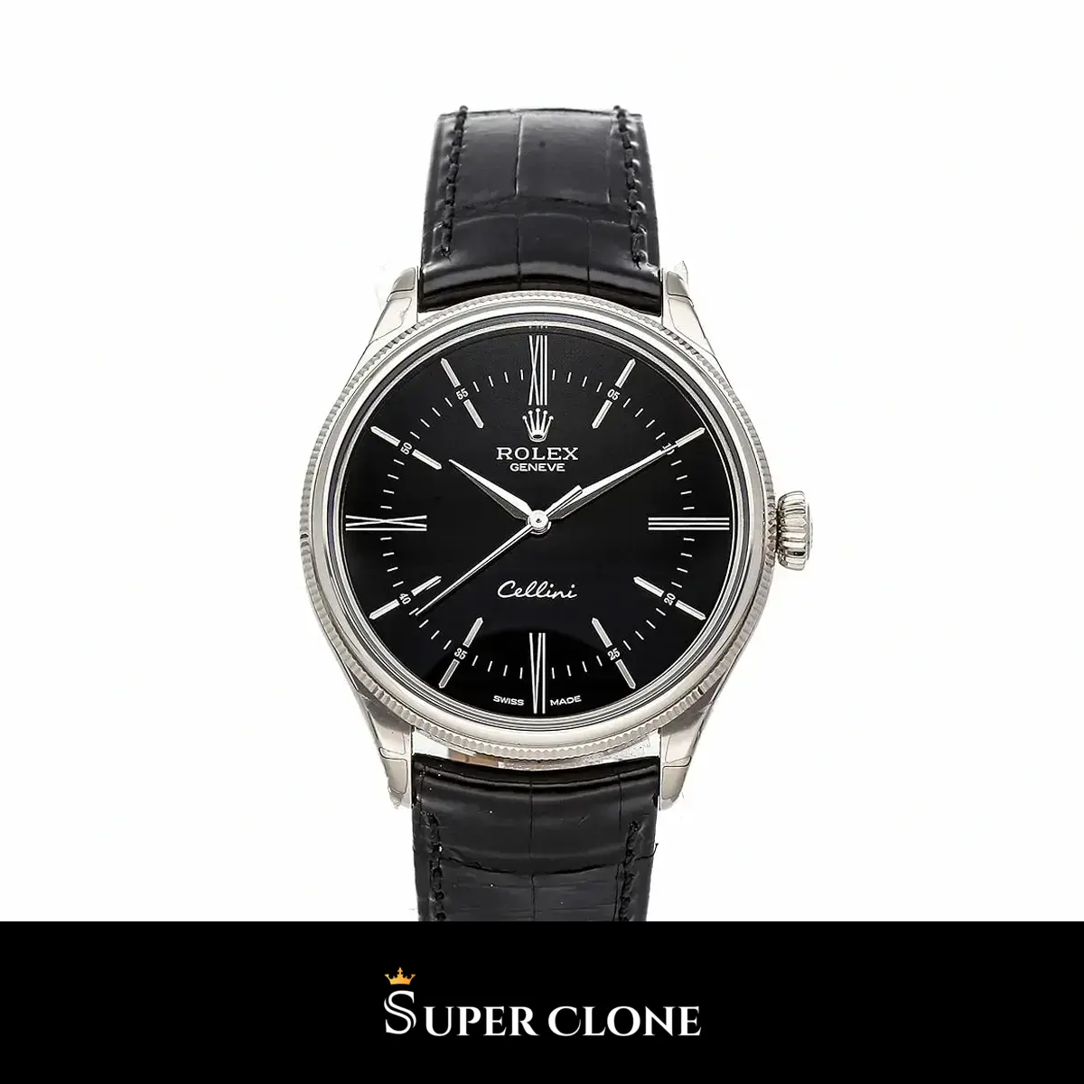 Rolex Cellini 50509 réplica esfera negro — vista frontal