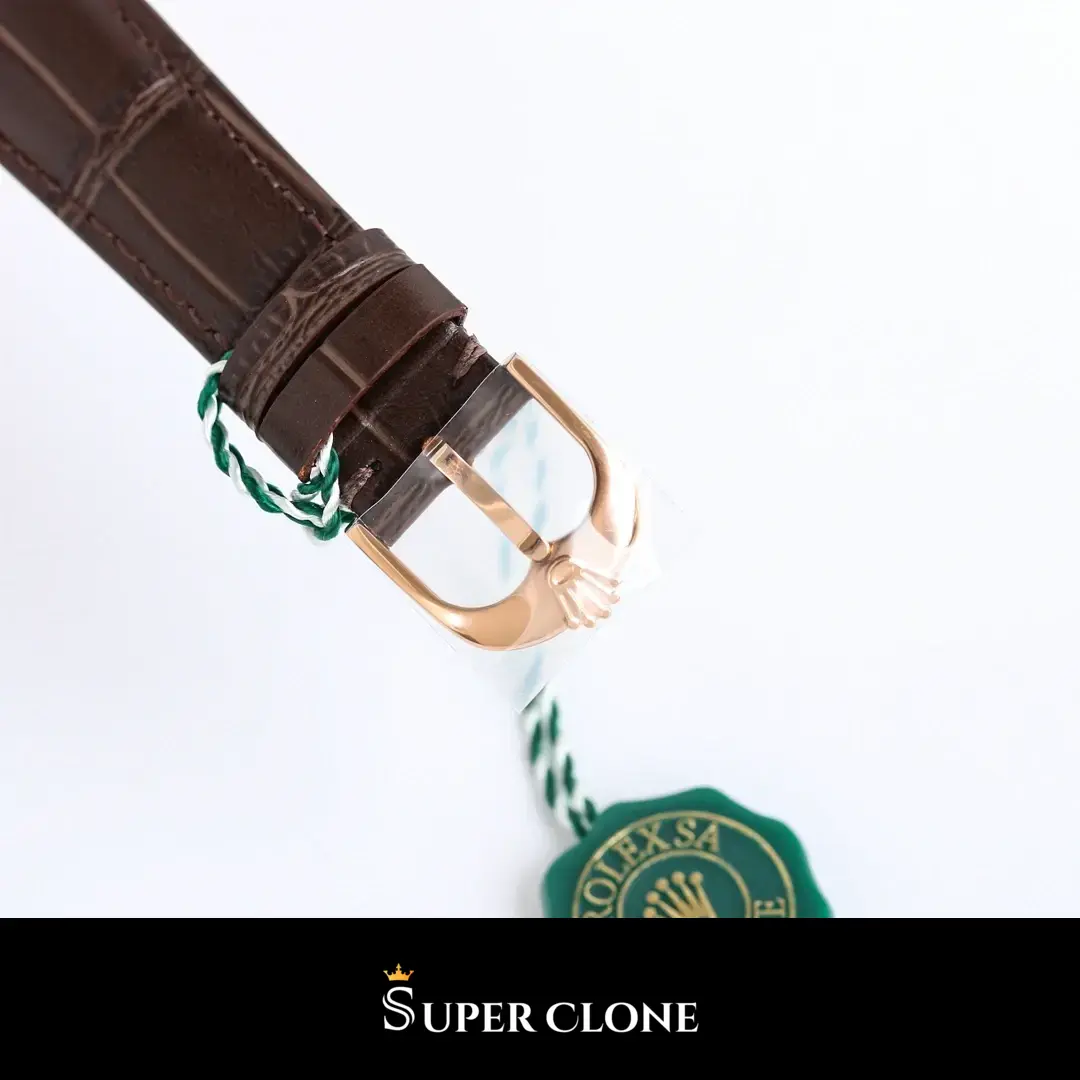 Rolex Cellini 50515 replica esfera blanca, correa de cuero negro