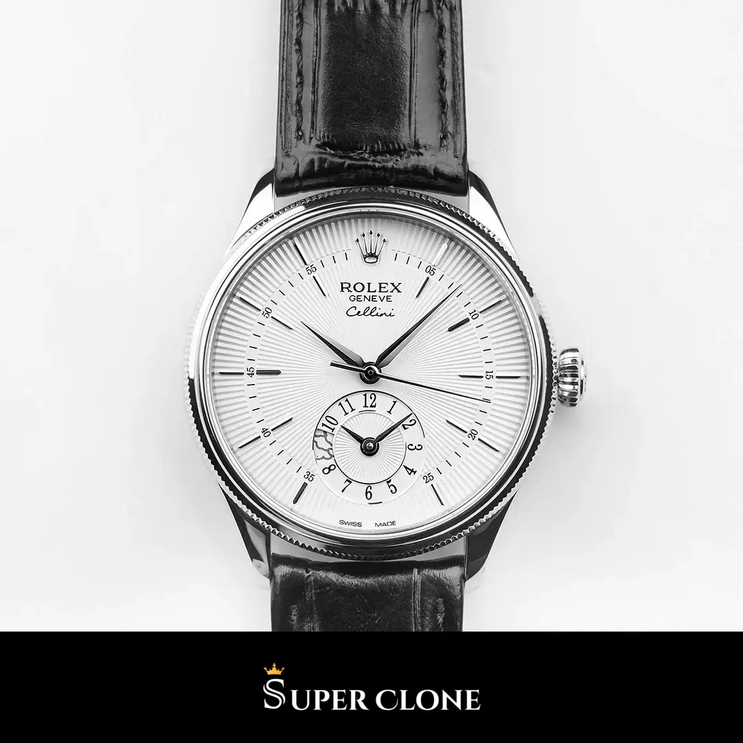 Rolex Cellini 50529 replica, vista en muñeca, esfera plata