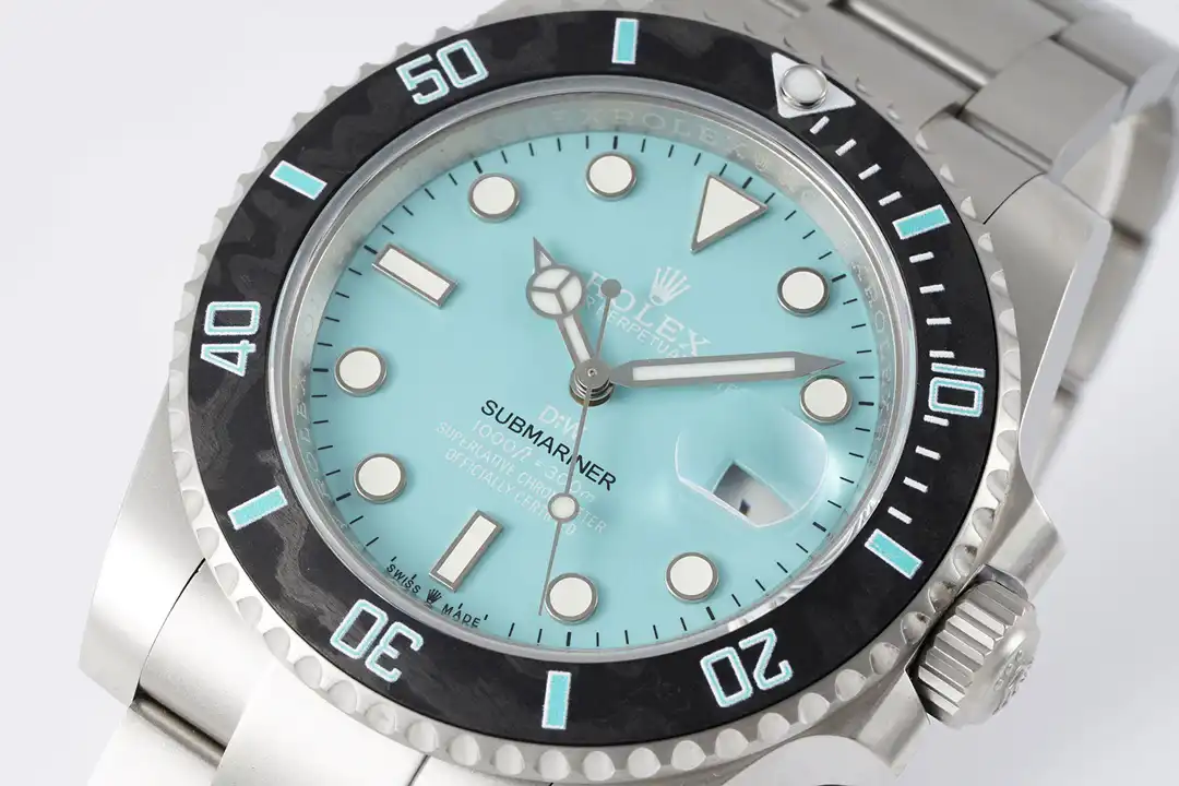 Submariner Parakeet 116610LN Rolex replica, macro de bisel, cerámica negra con marcadores aqua