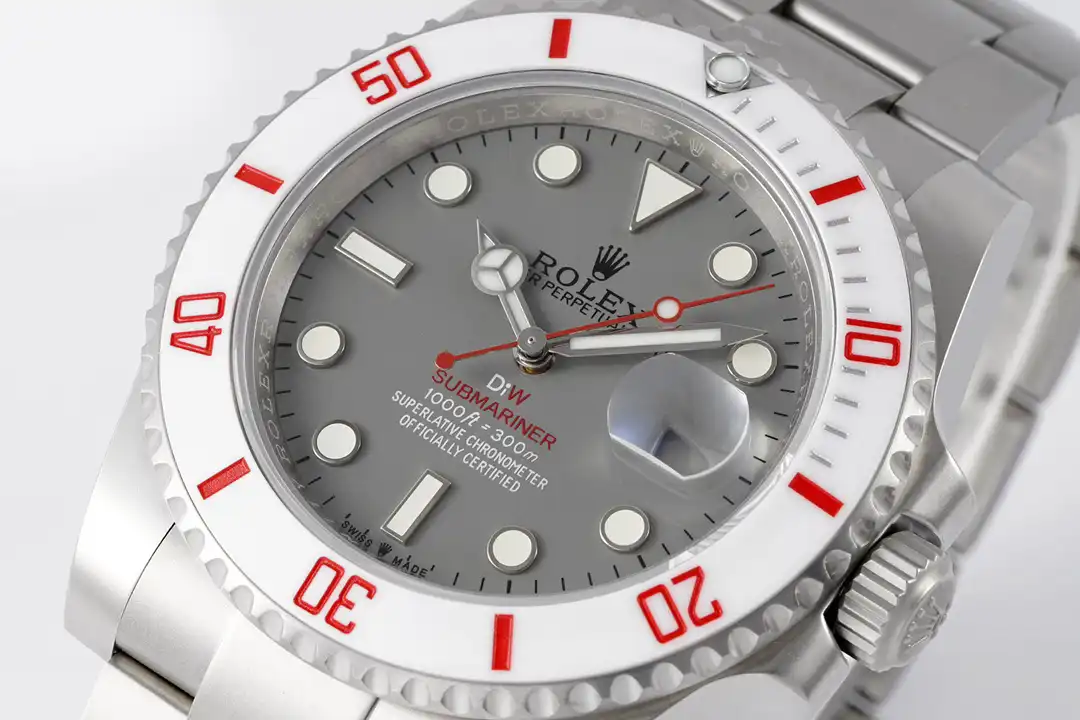 Rolex Submariner DIW 116610LN miyota replica, macro de bisel, cerámica blanca con marcas rojas