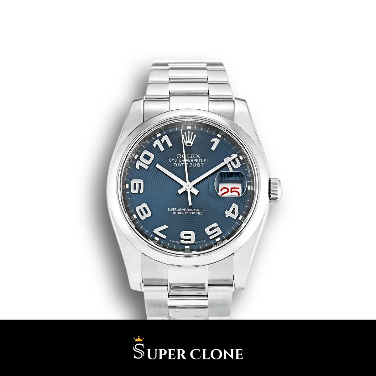 Rolex Datejust 116200 réplica Miyota esfera azul — vista frontal