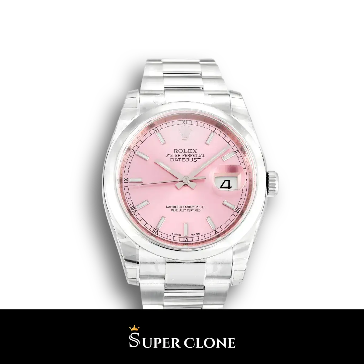 Datejust 116200 réplica automática japonesa esfera rosa — vista frontal