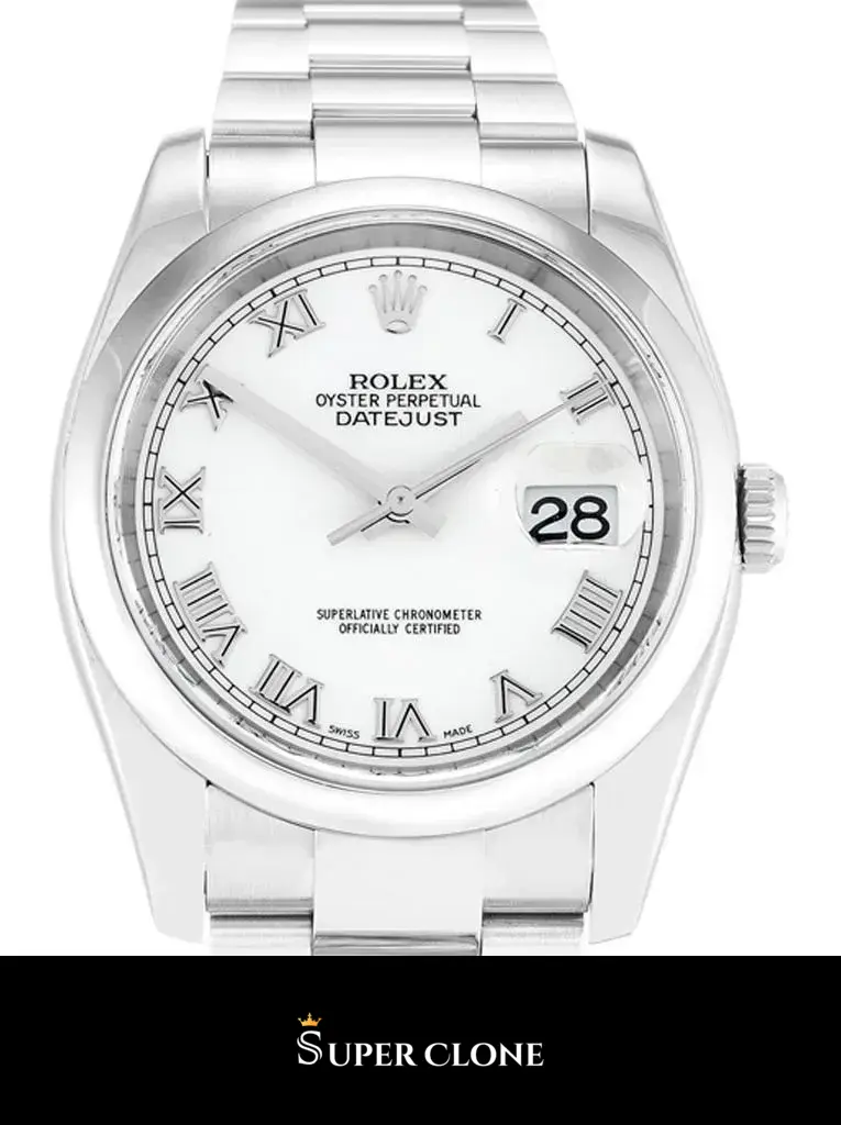 Rolex Datejust 116200 replica, esfera blanca, detalle de esfera
