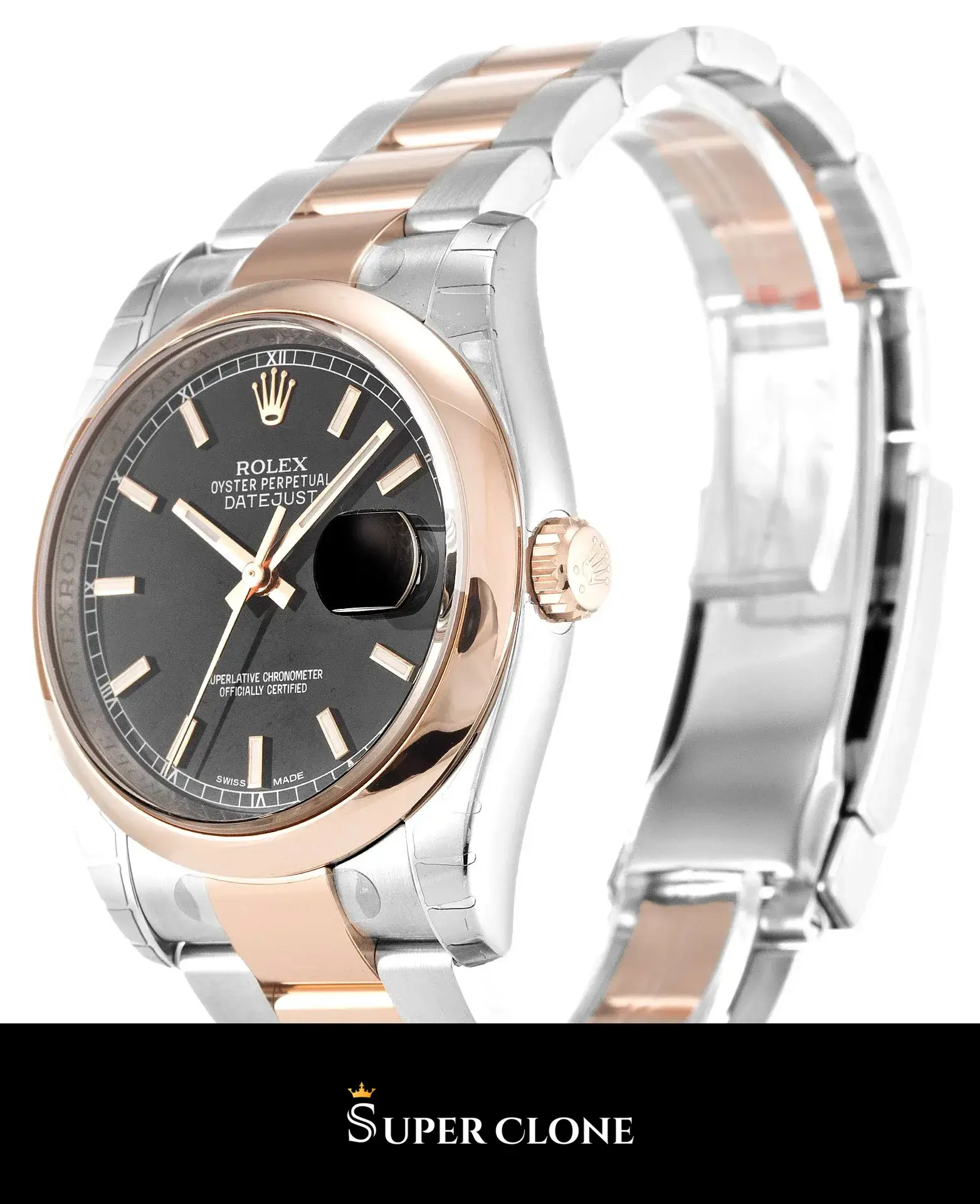 Rolex Datejust 116201 replica, perfil de la caja bicolor de 36 mm