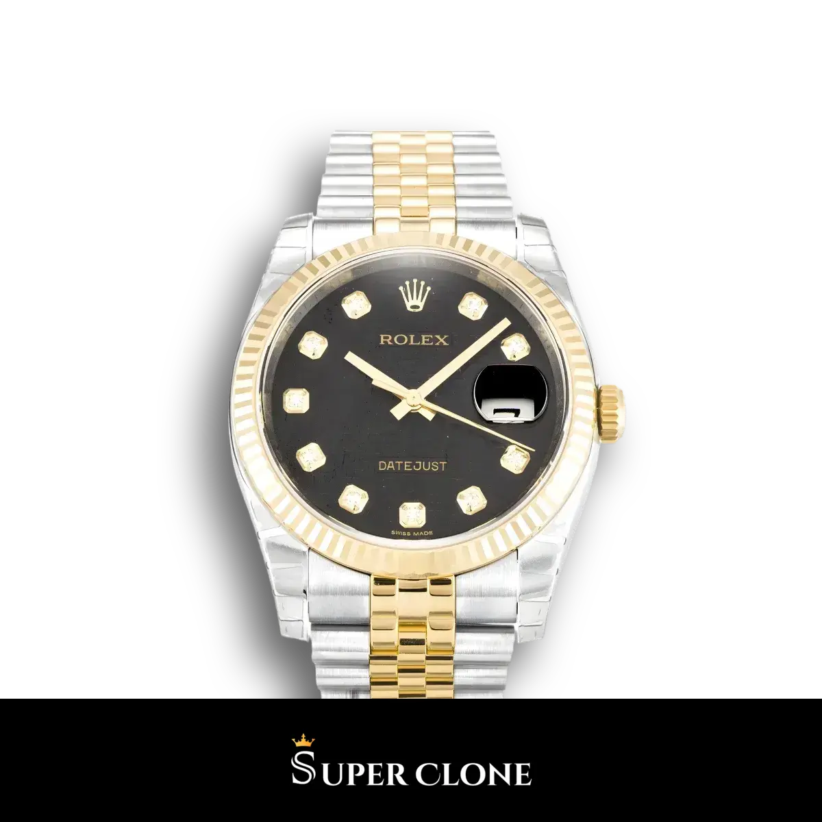 Datejust 116233 réplica de Rolex esfera negro — vista frontal