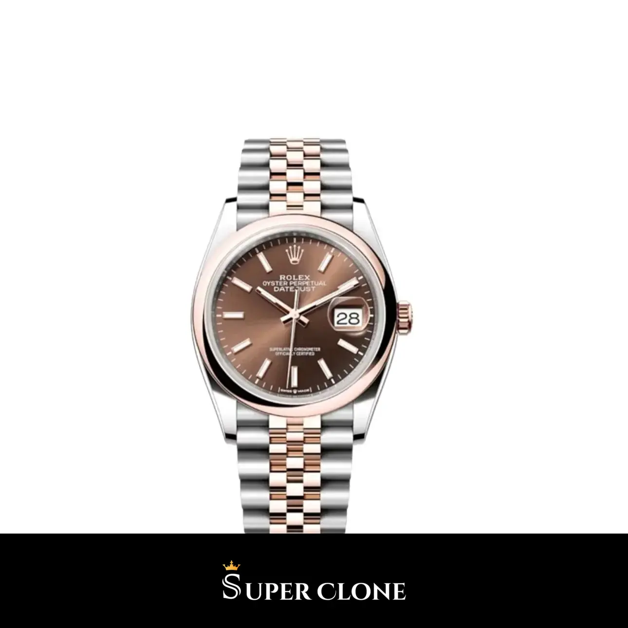Rolex Datejust 126201 réplica esfera chocolate — vista frontal