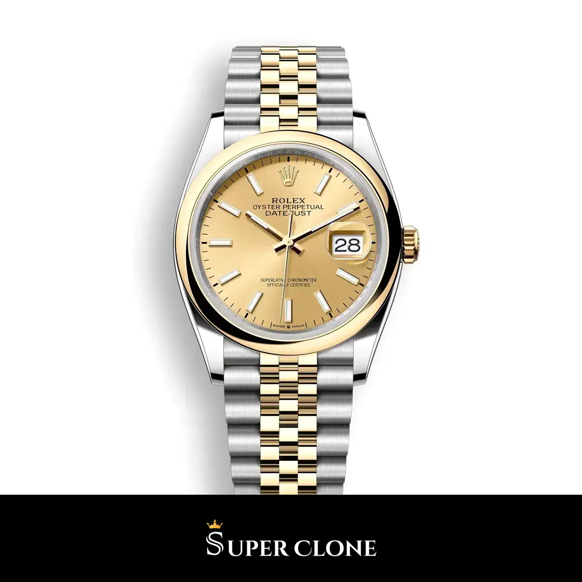 Rolex Datejust 126203 esfera champán y bisel liso en acero y oro Oystersteel réplica