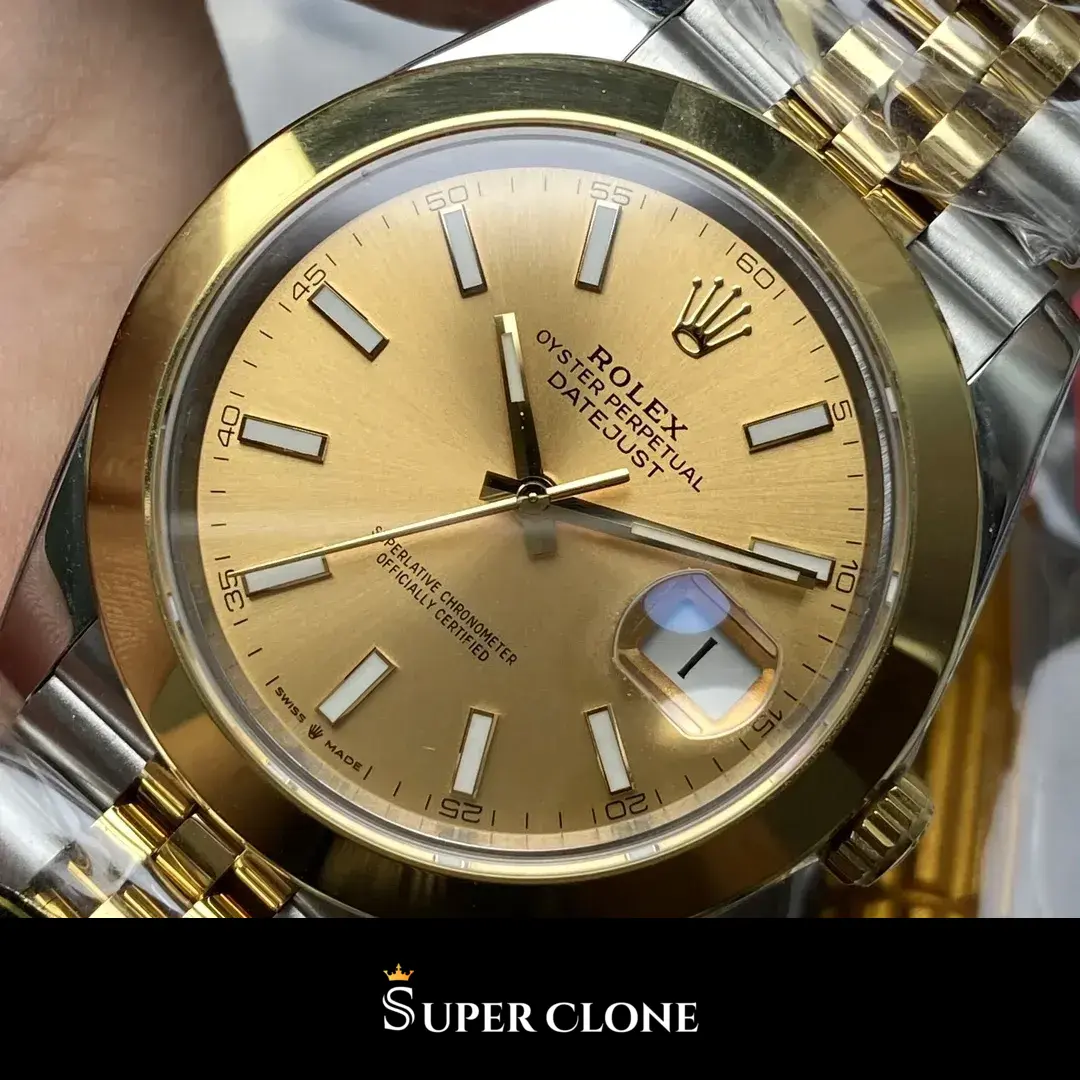 Rolex Datejust 126203 replica, vista lateral de la caja