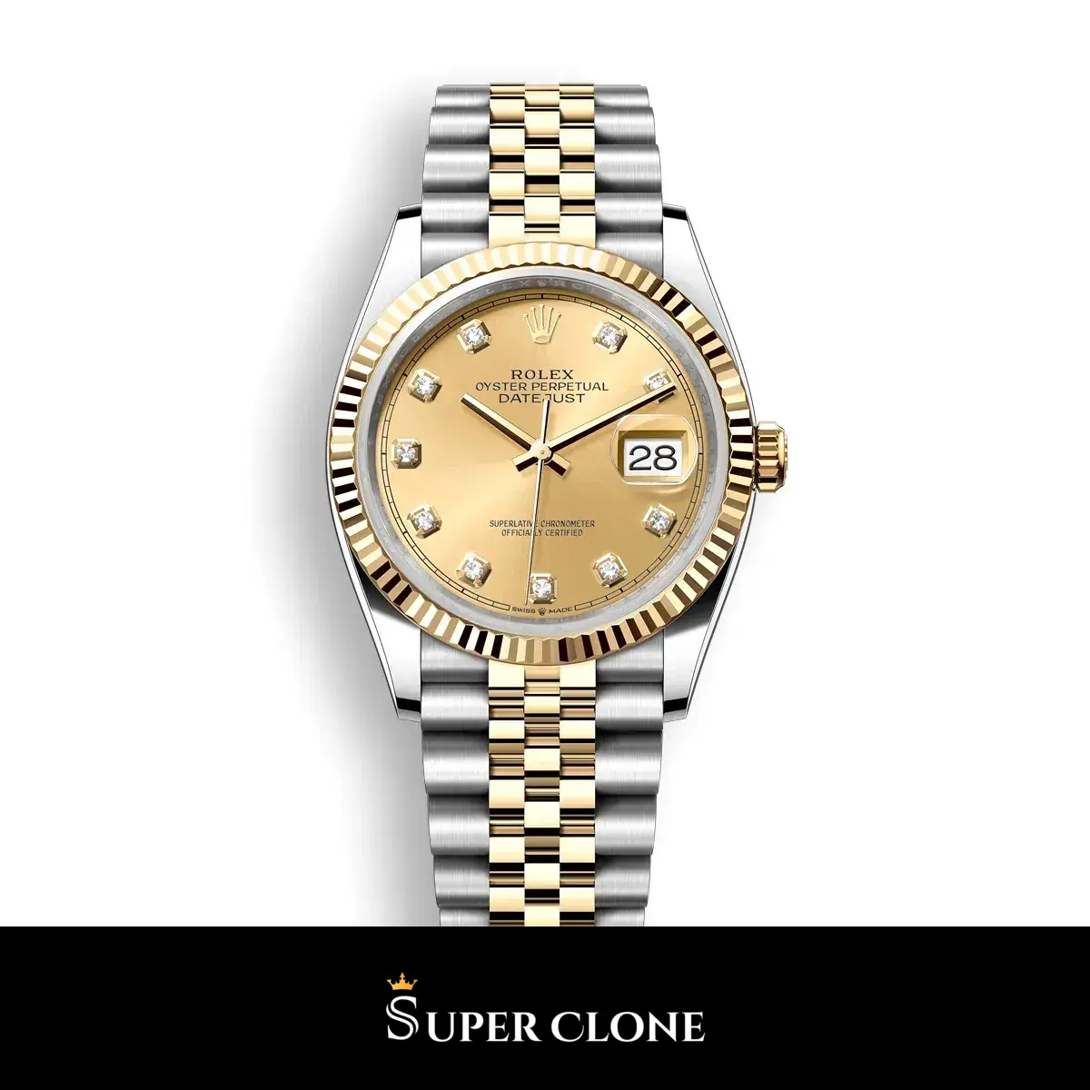 Rolex Datejust 126233 36mm esfera champán con marcadores de diamantes y bisel estriado réplica