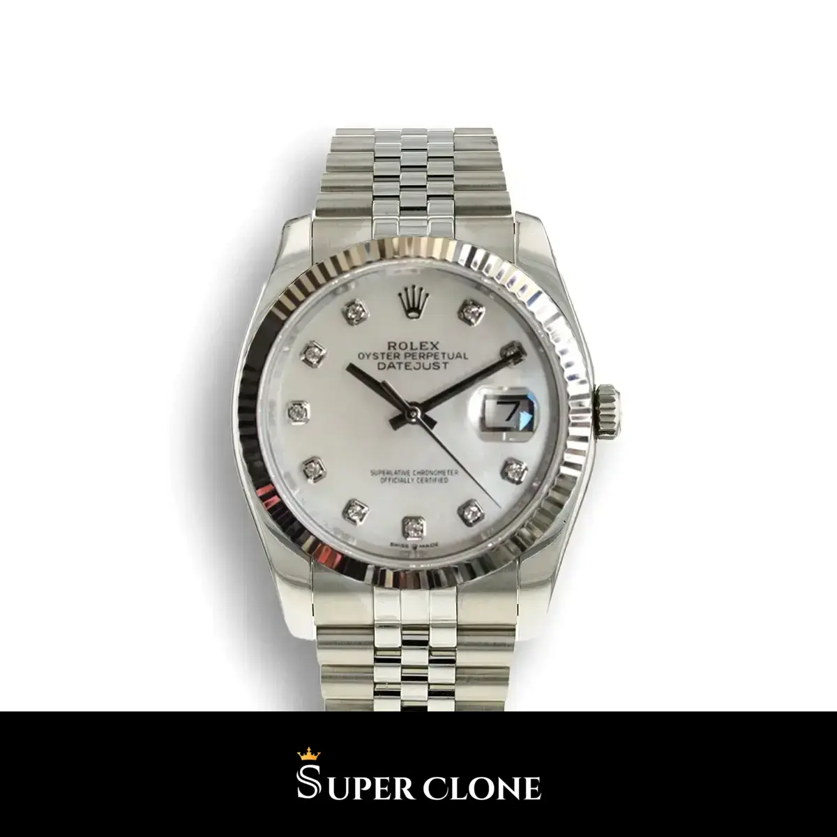 Datejust 126234 réplica de Rolex esfera nacar blanco — vista frontal