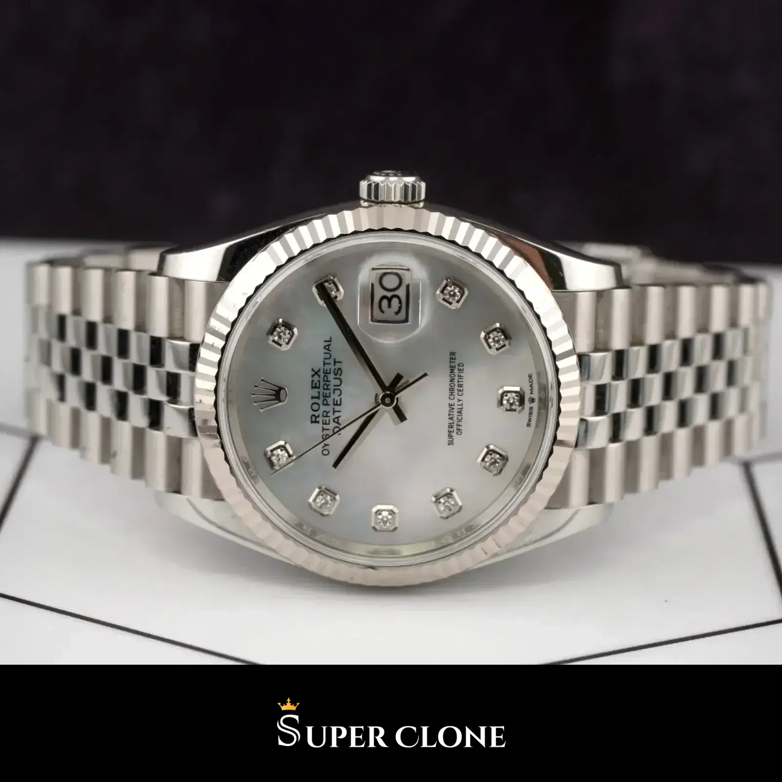 Rolex Datejust 126234 replica, vista lateral de la caja de 36 mm