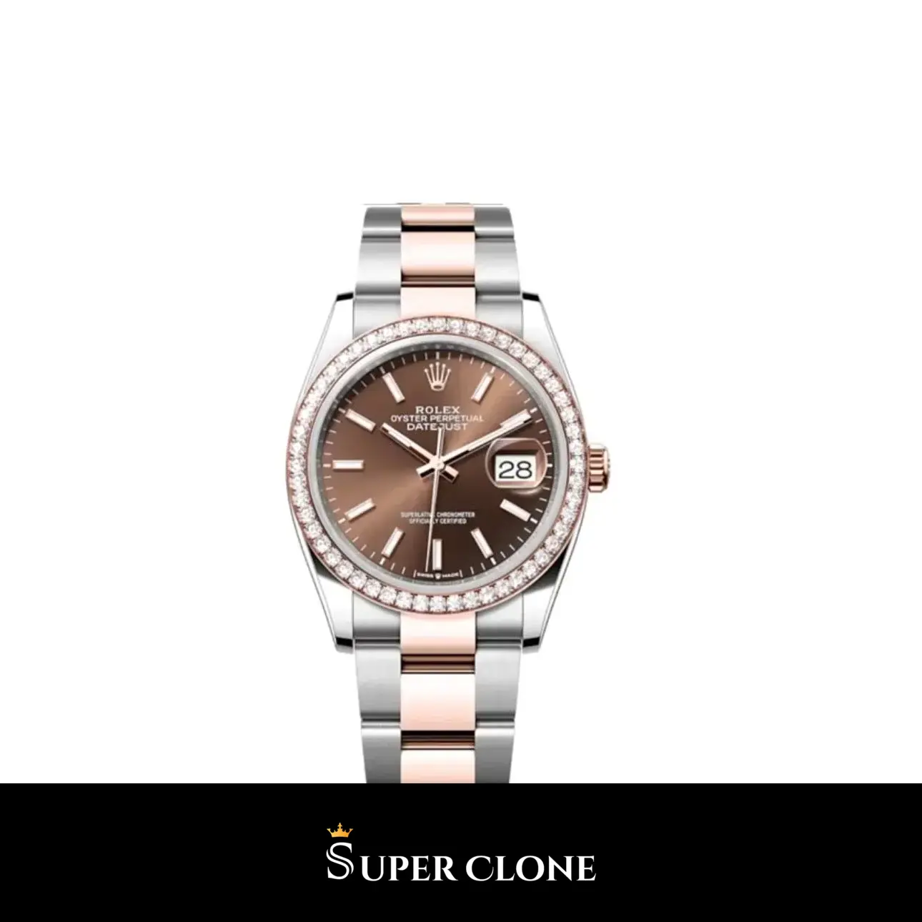 Rolex Datejust 126281RBR réplica esfera chocolate — vista frontal