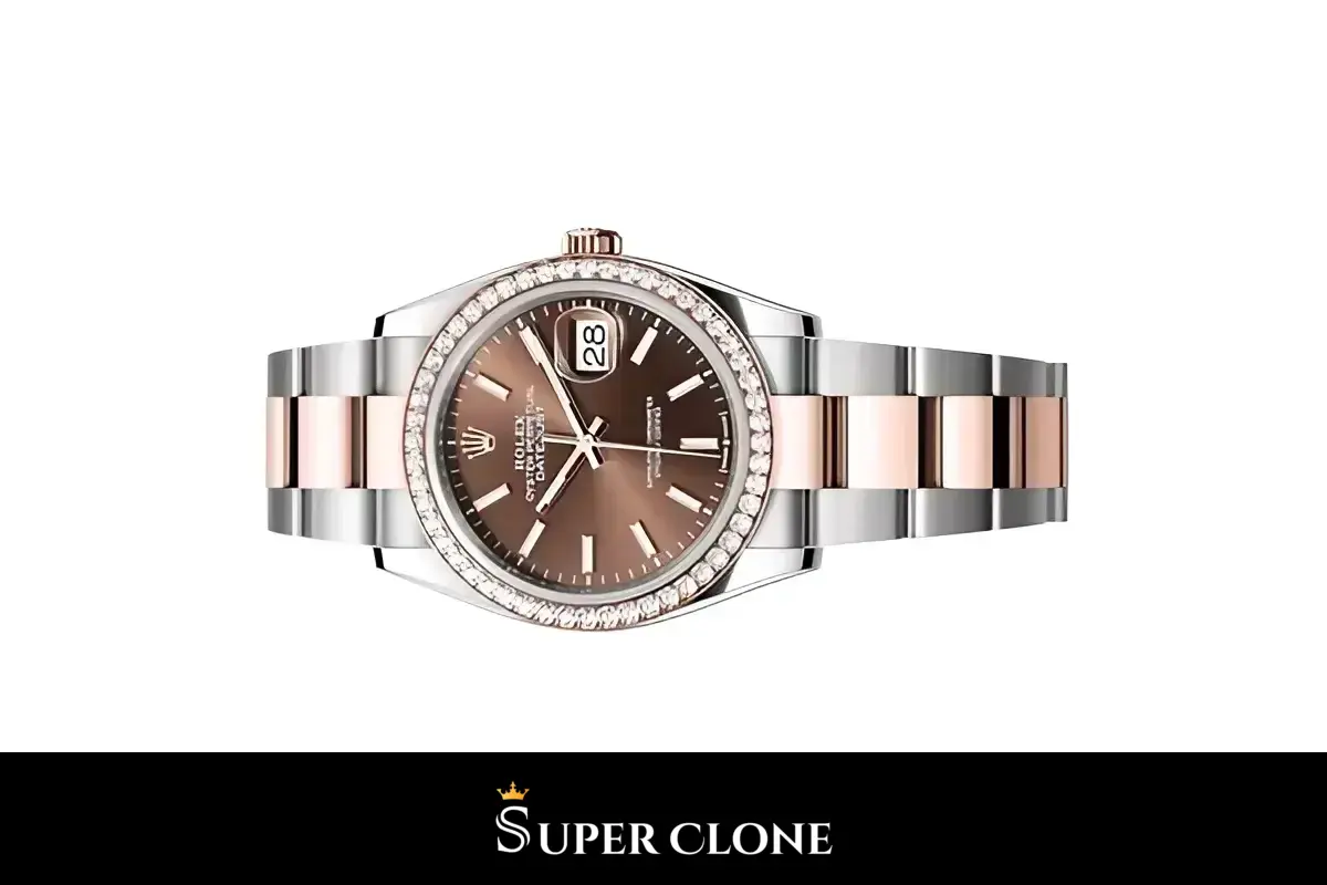 Rolex Datejust 126281RBR replica, detalle de la esfera chocolate
