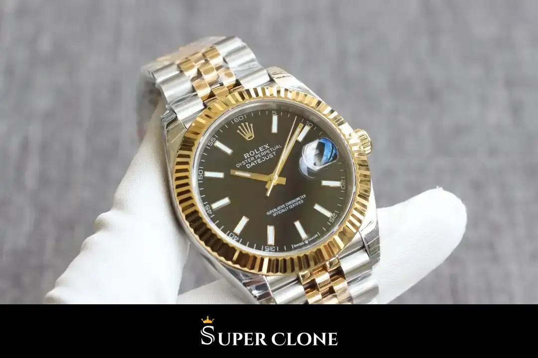 Réplica Rolex Datejust 41 mm ref 126333, esfera negra y corona enroscada