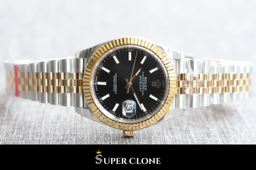Datejust 126333 réplica de Rolex esfera negro — macro del bisel