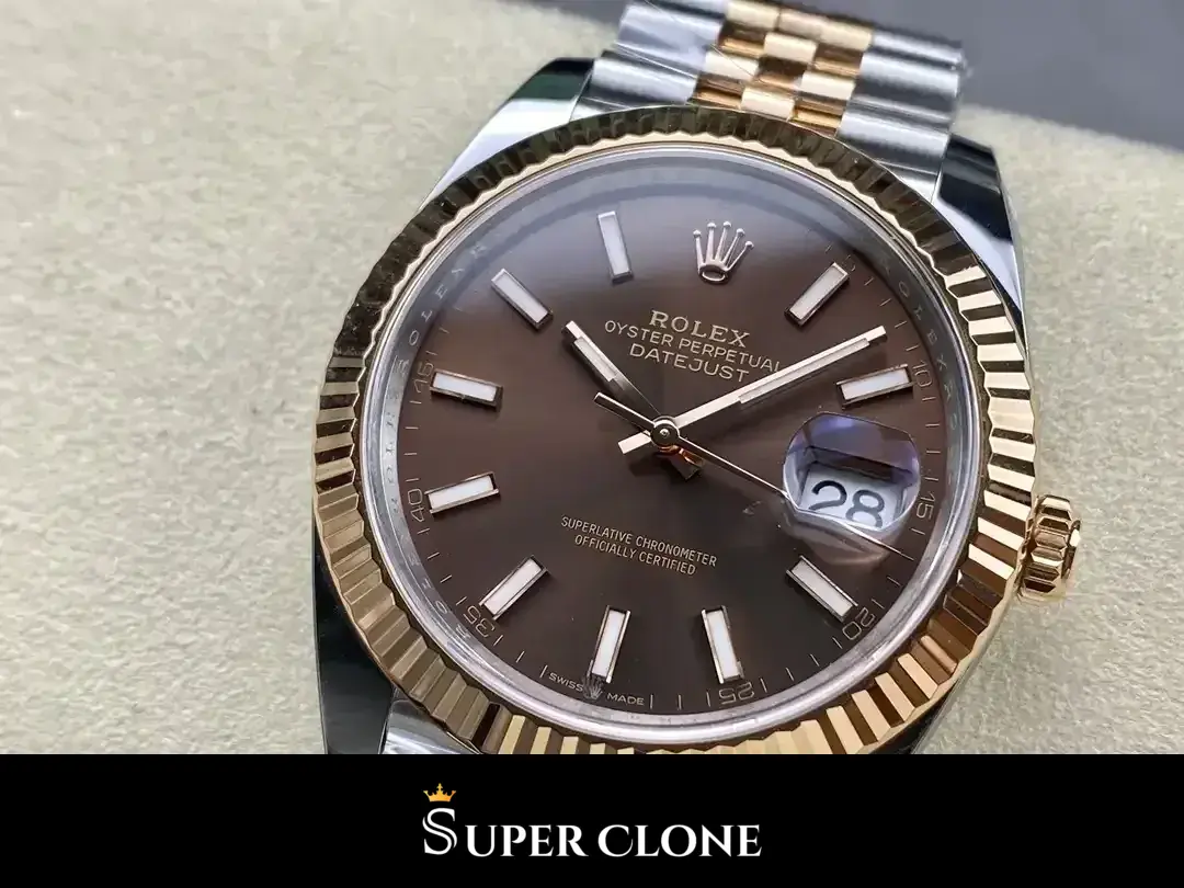 Rolex Datejust 126331 replica Rolesor Everose, perfil lateral de la caja
