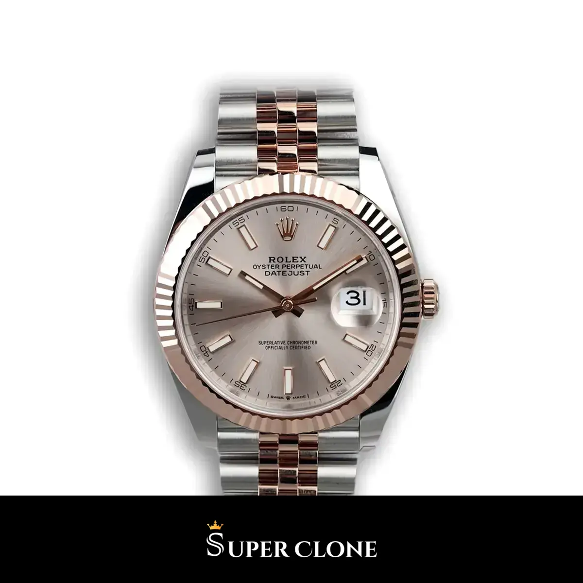 Rolex Datejust 126331 réplica esfera sundust — vista frontal