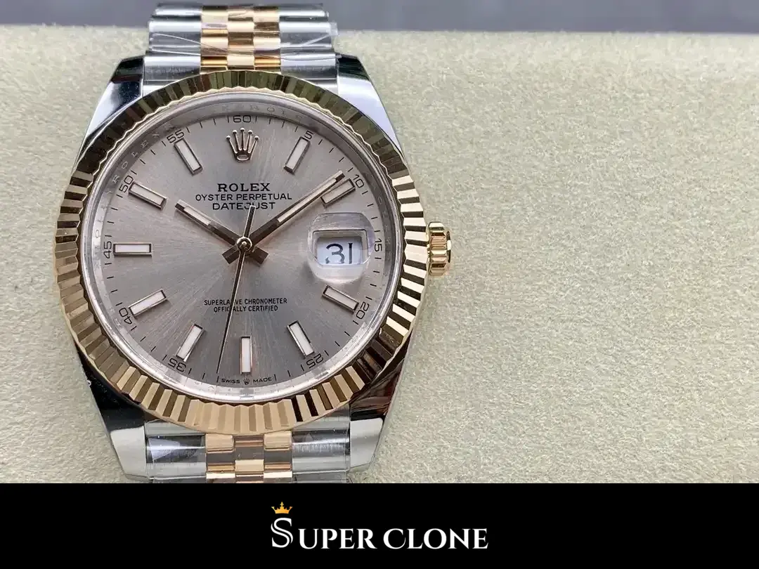 Datejust 126331 réplica automática japonesa 41mm — detalle de la corona y la caja