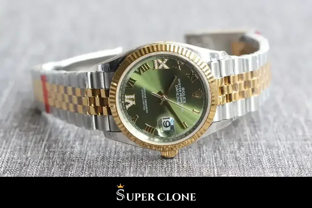 Datejust 126333 réplica automática japonesa 41mm — detalle de la corona y la caja