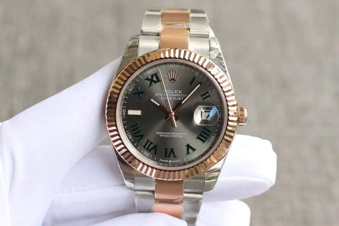 Réplica Rolex Datejust 126331 de 41 mm: bisel acanalado de oro Everose y brazalete bicolor de acero y Everose