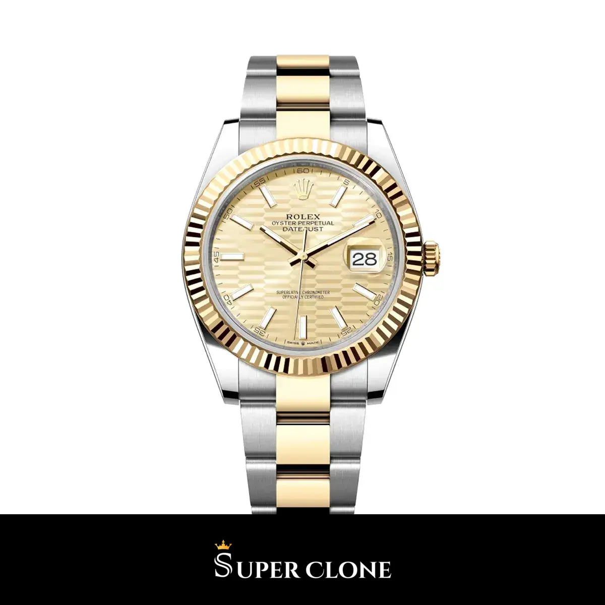 Rolex Datejust 126333 41mm esfera champán motivo estriado y bisel estriado oro amarillo réplica