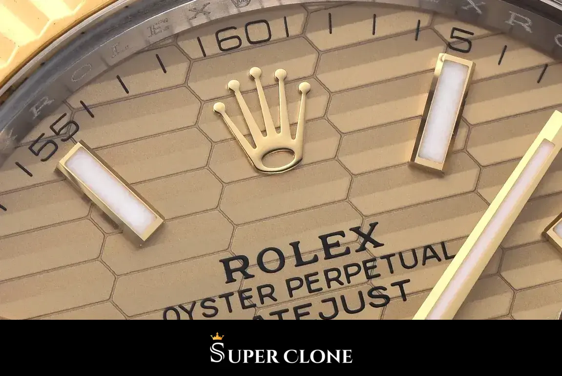 Rolex Datejust 126333 réplica champán, detalle de la esfera