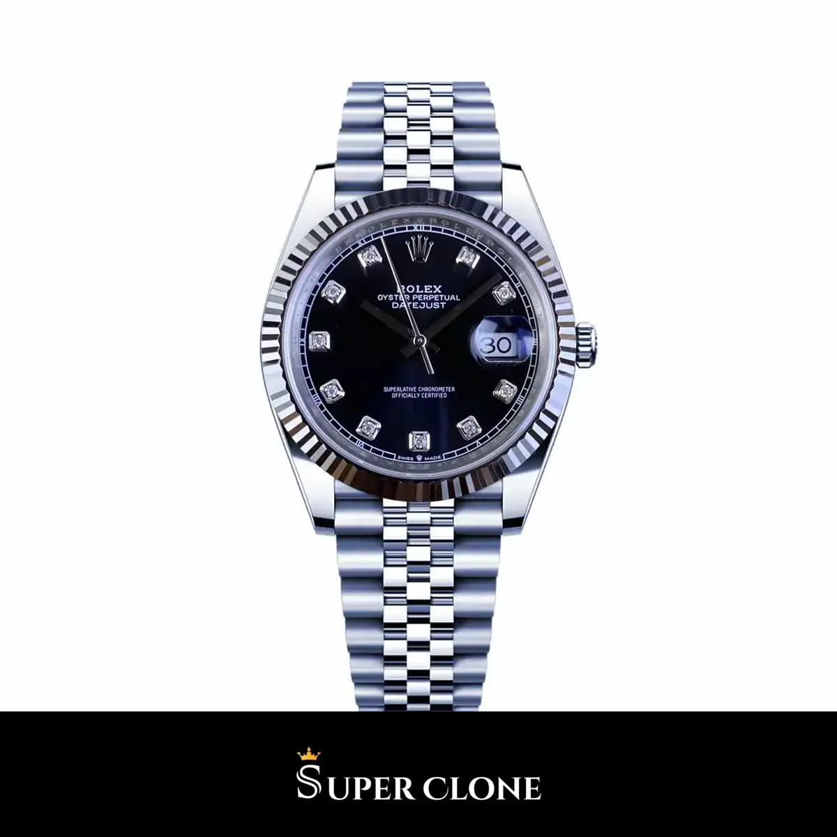Rolex Datejust 126334 esfera negra de 41 mm con bisel estriado réplica
