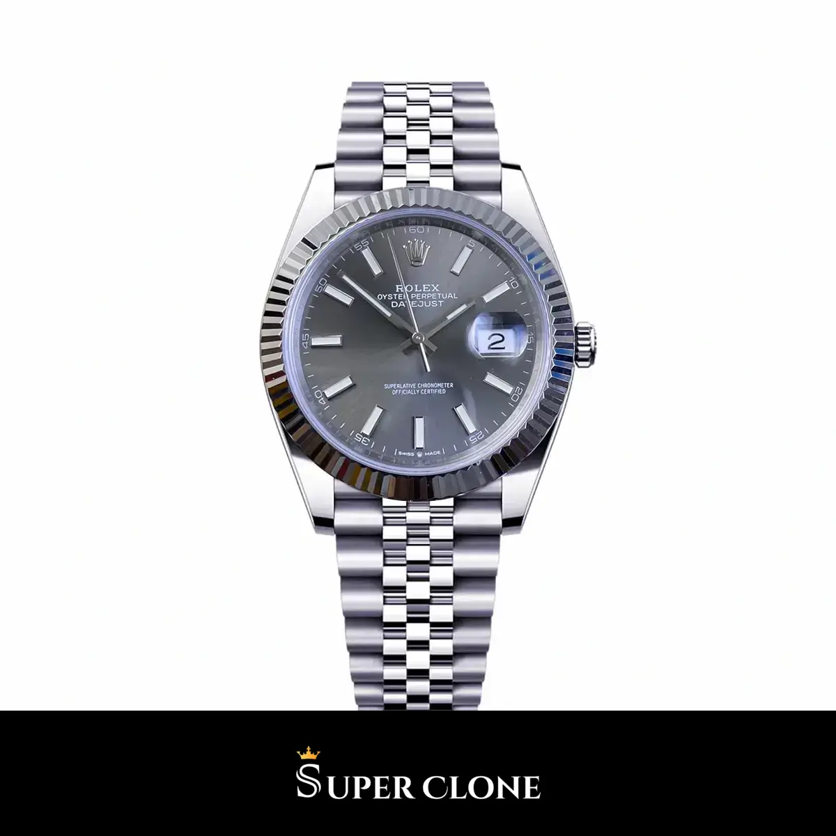 Rolex Datejust 126334 41mm esfera gris pizarra sunburst con bisel estriado réplica