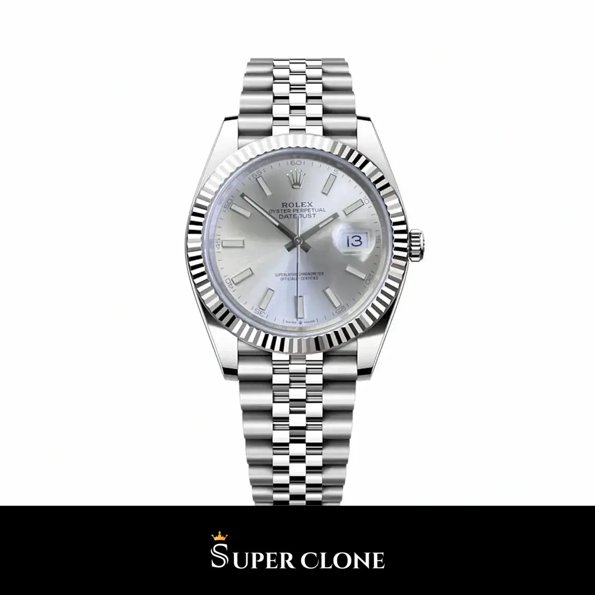 Datejust 126334 réplica de Rolex esfera plata — vista frontal