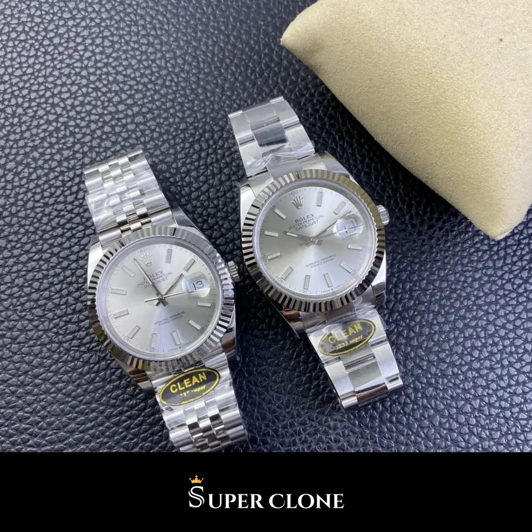 Rolex Datejust 126334 replica, ventana de fecha con Cyclops, plata
