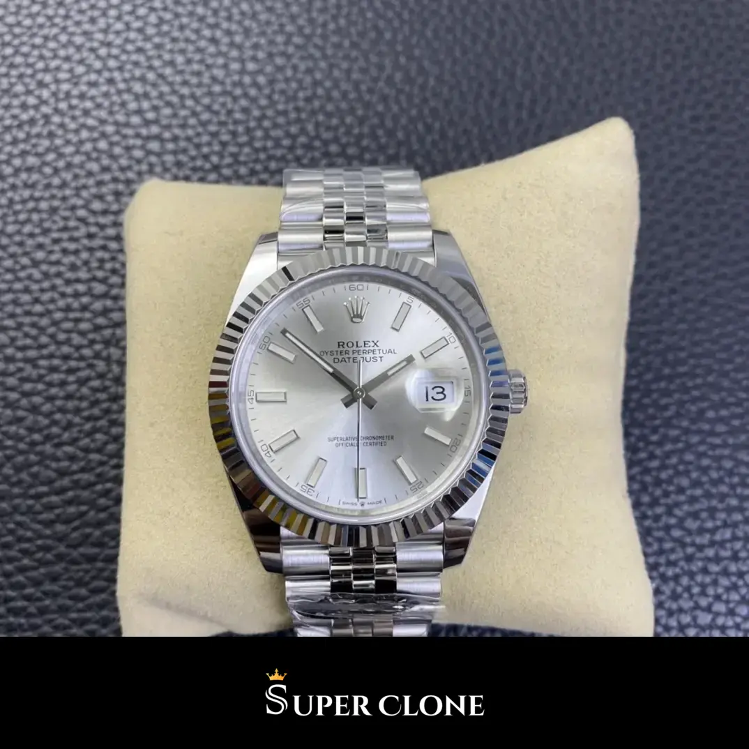 Rolex Datejust 126334 replica 41mm, detalle de la esfera plata