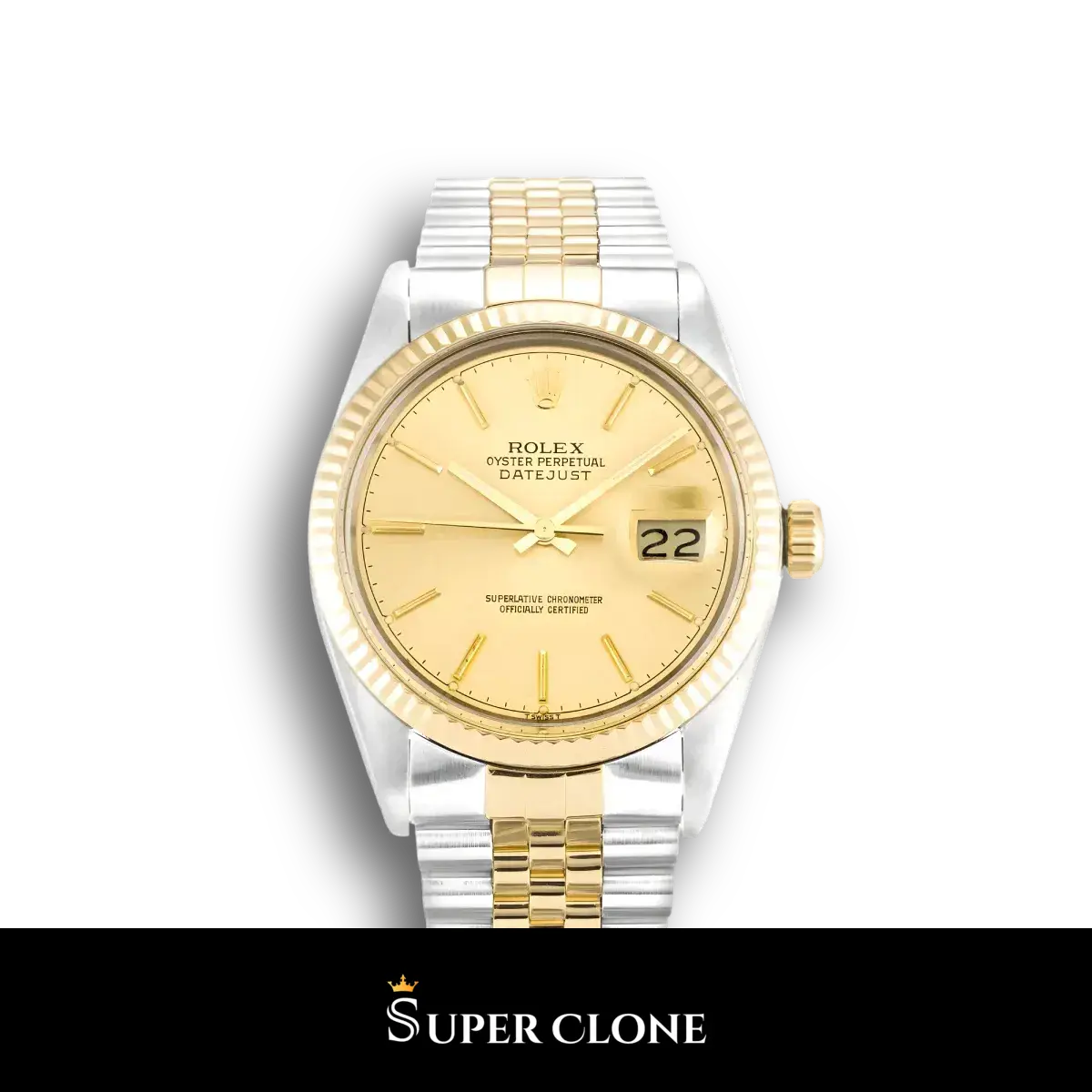 Datejust 16013 réplica de Rolex esfera champán — vista frontal