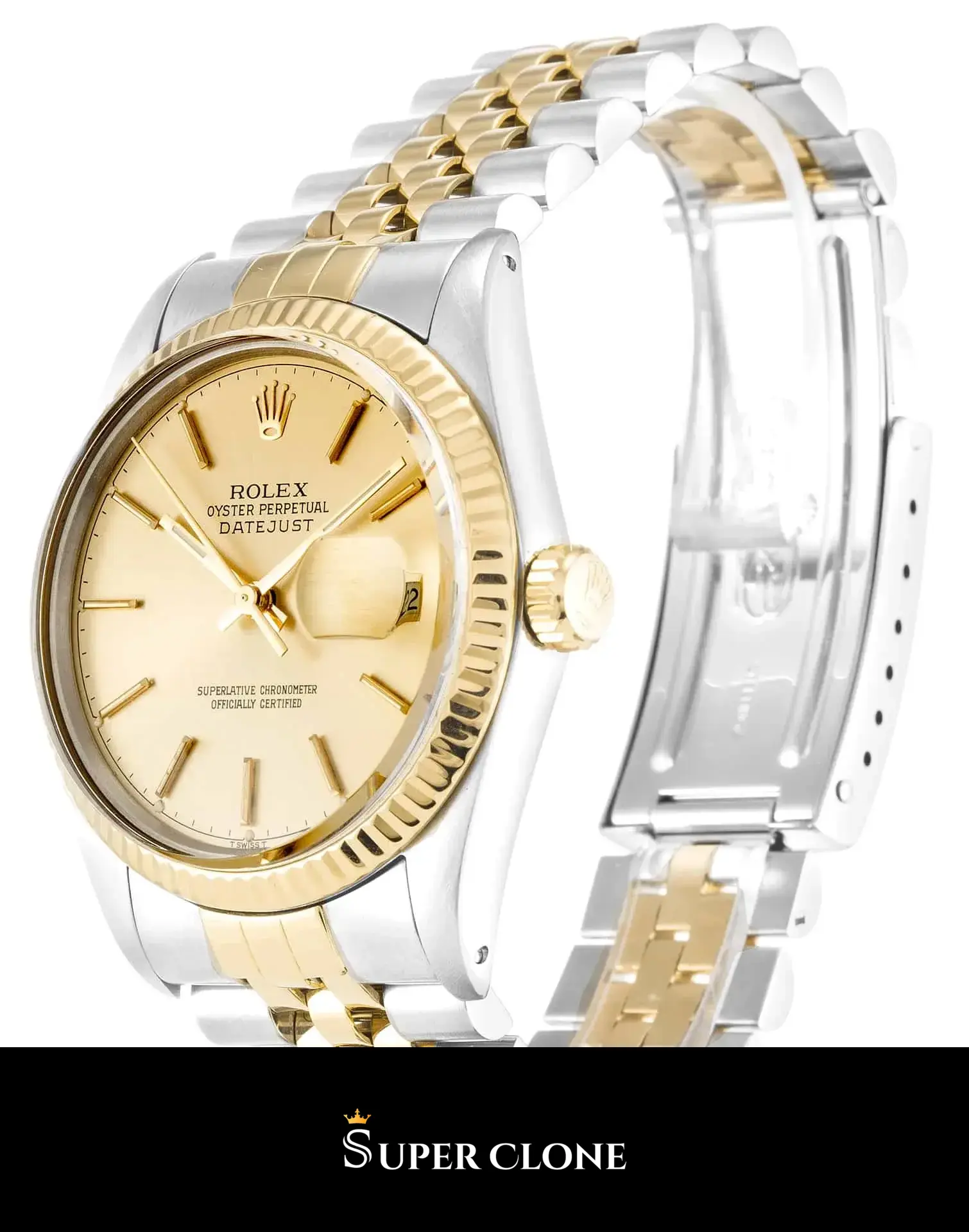 Rolex Datejust 16013 réplica, bisel acanalado de oro amarillo