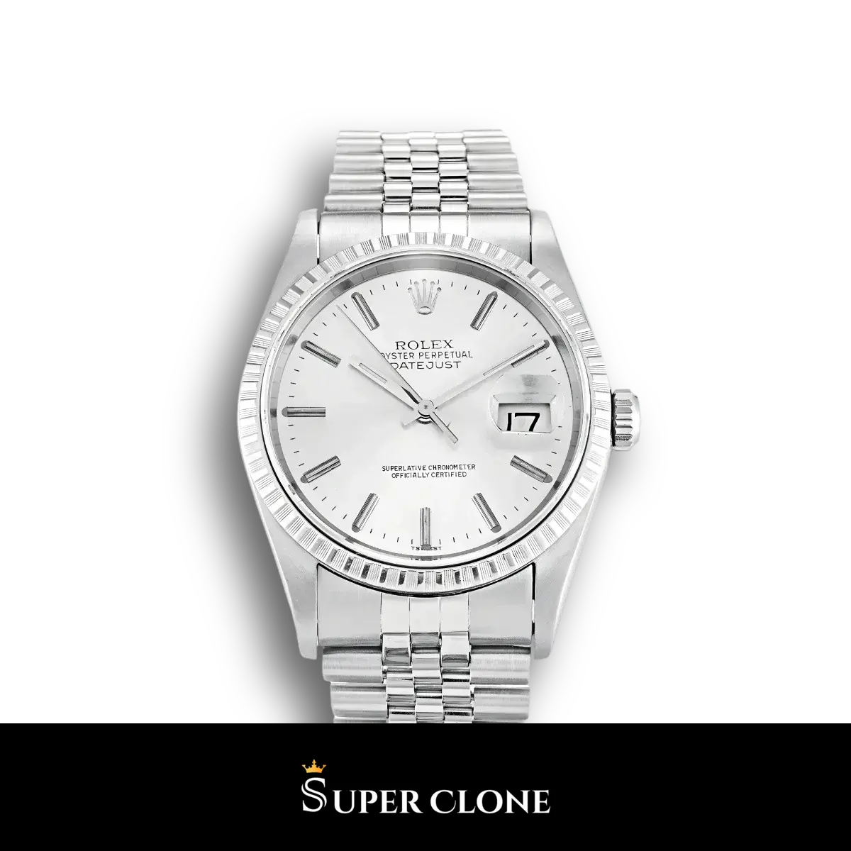 Datejust 16220 réplica de Rolex esfera plateada — vista frontal