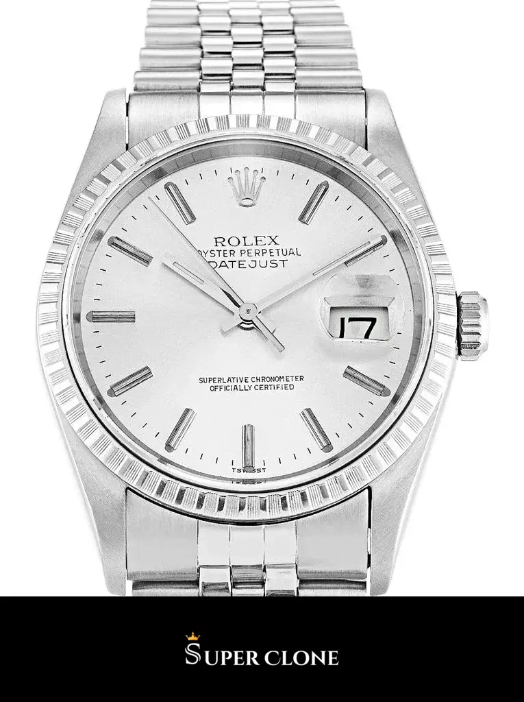 Rolex Datejust 16220 replica, esfera plateada, vista 2