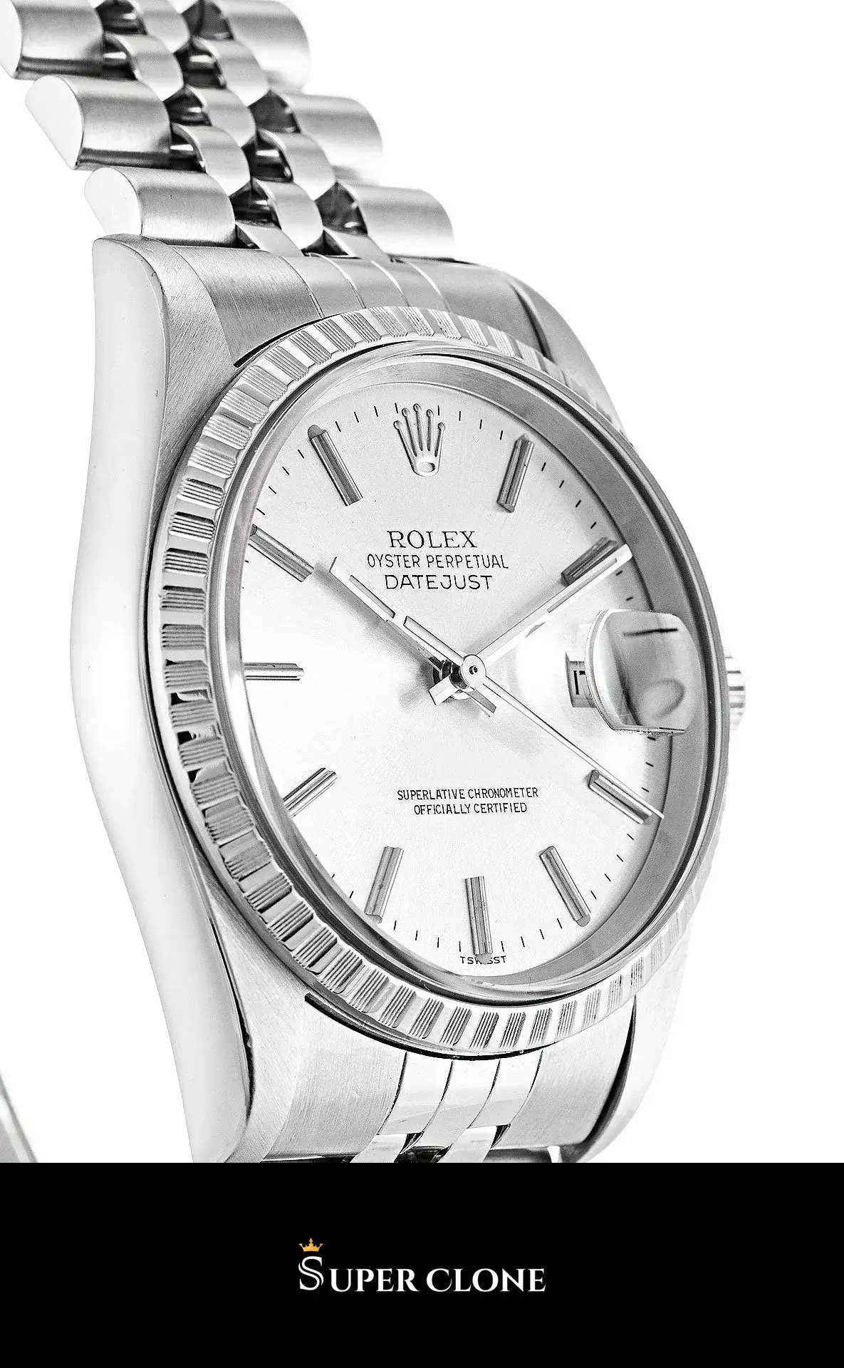 Rolex Datejust 16220 replica, esfera plateada, vista 3