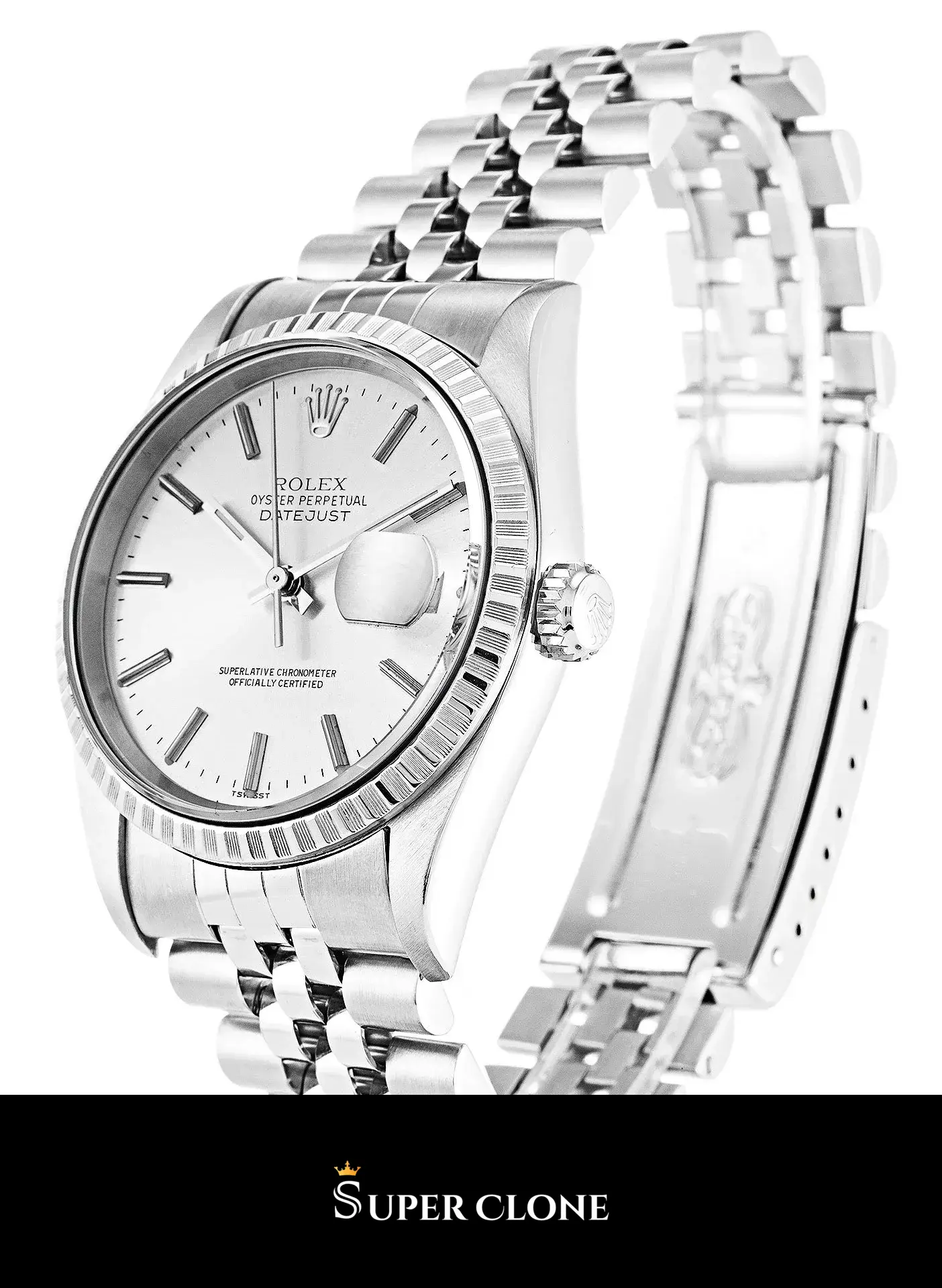 Rolex Datejust 16220 replica, esfera plateada, vista 4